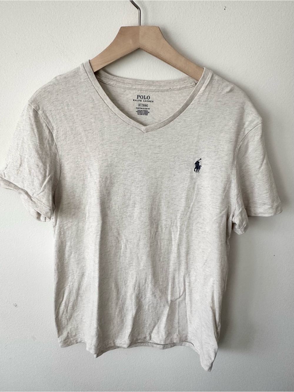 Polo by Ralph Lauren V-Neck Tee in Light Beige with Navy Logo
